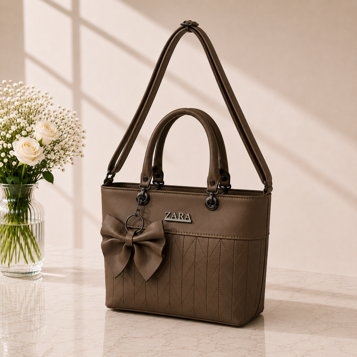 Women's Brown Bow Quilted Tote Bag