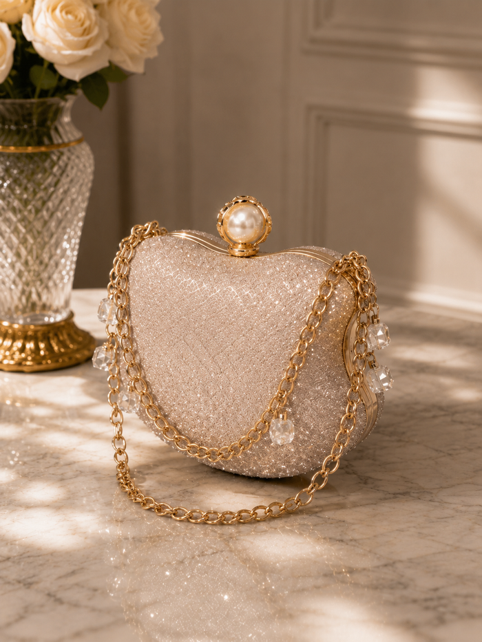 Women's Glitter Pearl Clutch Bag