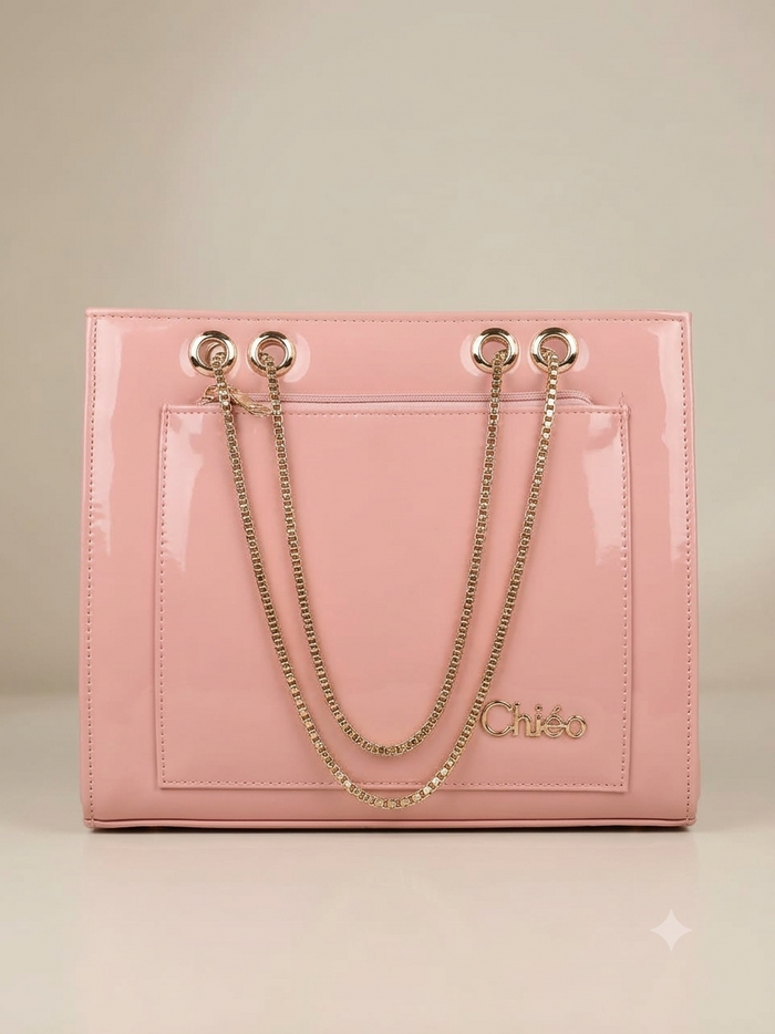 Women's Pink Chain Tote Bag