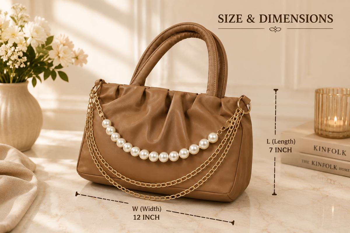 Women's Brown Pearl Chain Handbag