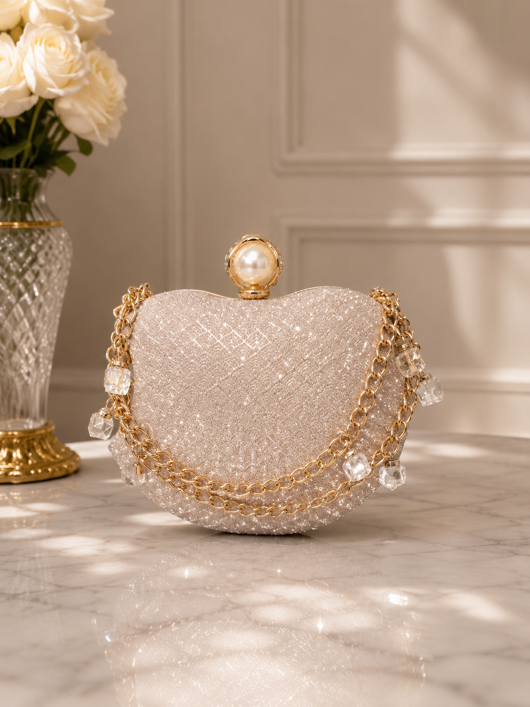 Women's Glitter Pearl Clutch Bag