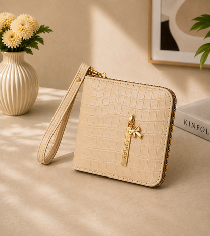 Crocodile-Embossed PU Leather Wristlet Wallet