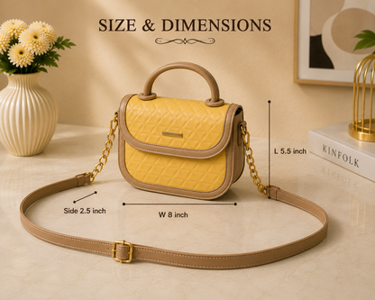 Women's Yellow Quilted Mini Top Handle Crossbody Bag