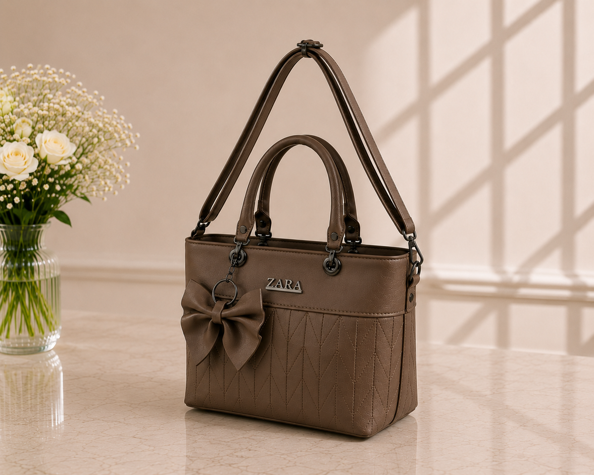 Women's Brown Bow Quilted Tote Bag