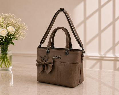 Women's Brown Bow Quilted Tote Bag