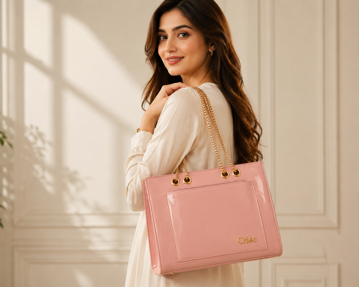Women's Pink Chain Tote Bag