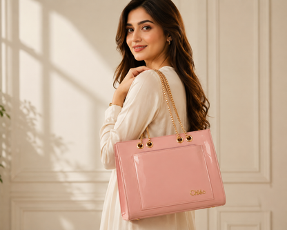 Women's Pink Chain Tote Bag