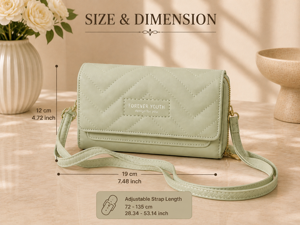 Women's Light Sage Green Quilted Flap Crossbody Wallet Bag