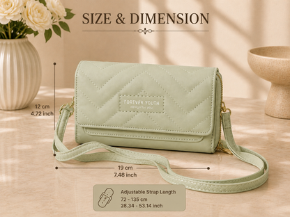 Women's Light Sage Green Quilted Flap Crossbody Wallet Bag