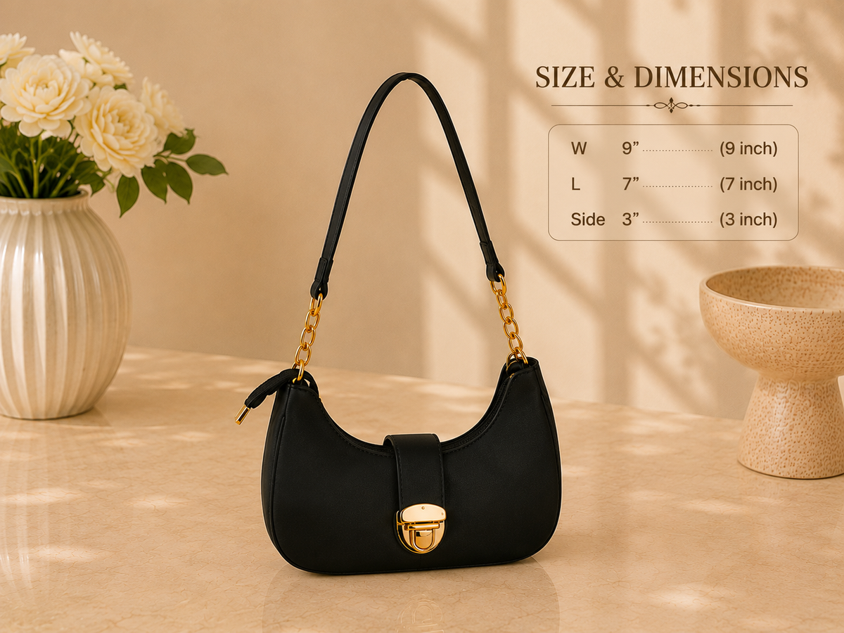 Women's Black Crescent Hobo Shoulder Bag