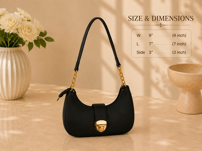 Women's Black Crescent Hobo Shoulder Bag