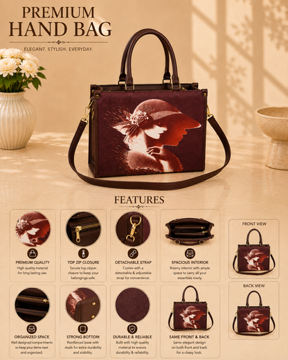 Women's Vintage Portrait Print Structured Tote Handbag