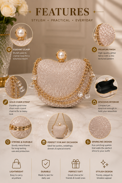 Women's Glitter Pearl Clutch Bag