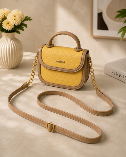 Women's Yellow Quilted Mini Top Handle Crossbody Bag