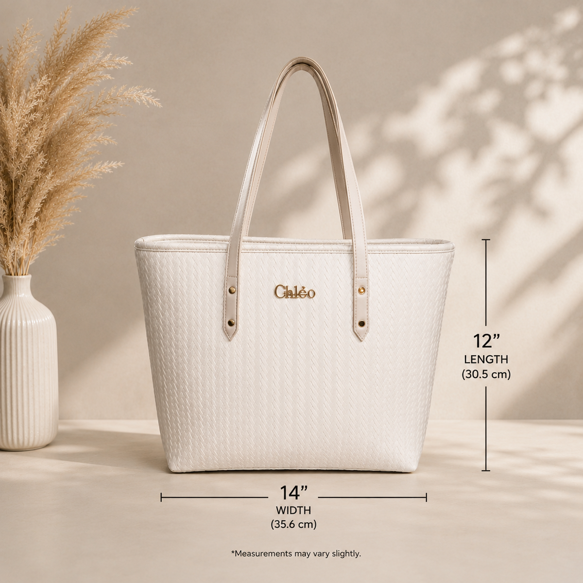 Women's White Woven Tote Bag