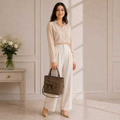 Women's Brown Bow Quilted Tote Bag