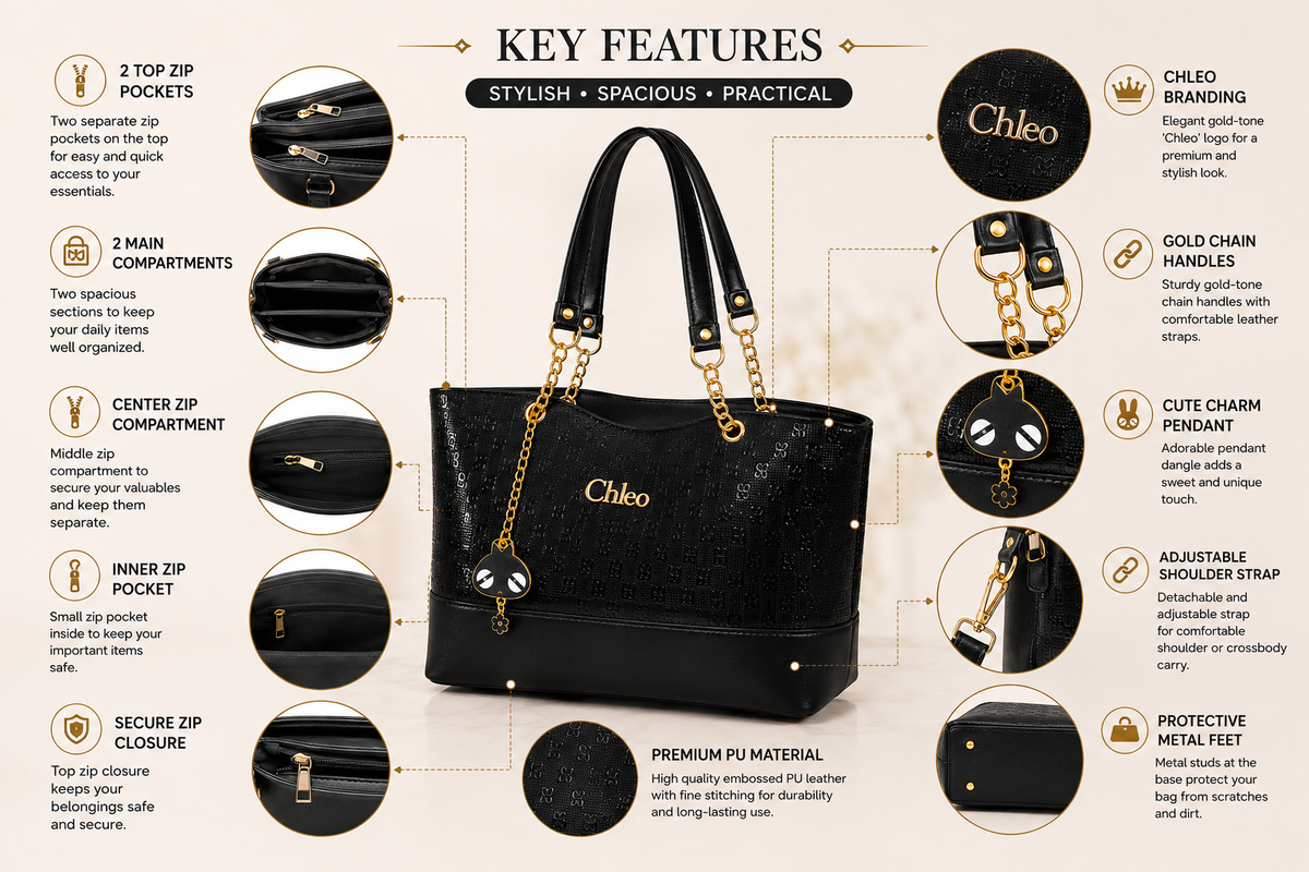 Women's Black Chain Tote Bag