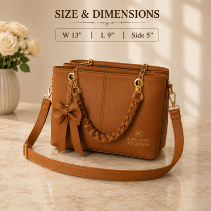 Women's Brown Bow Chain Tote Bag