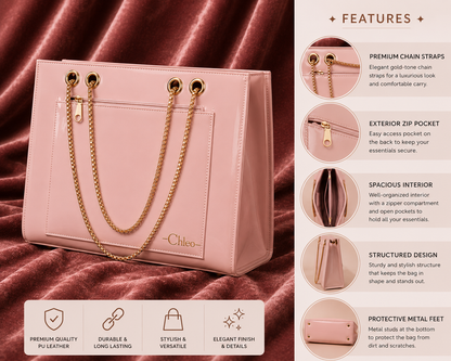Women's Pink Chain Tote Bag
