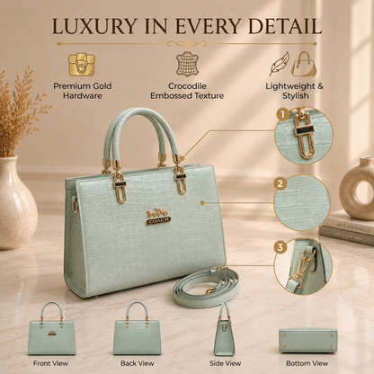Women's Mint Green Croc-Embossed Tote Bag