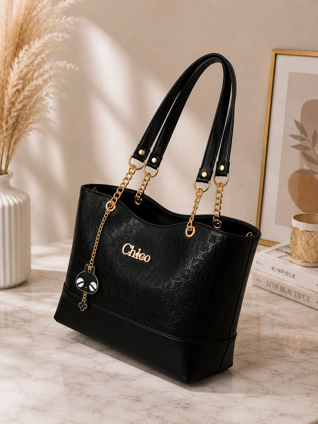 Women's Black Chain Tote Bag
