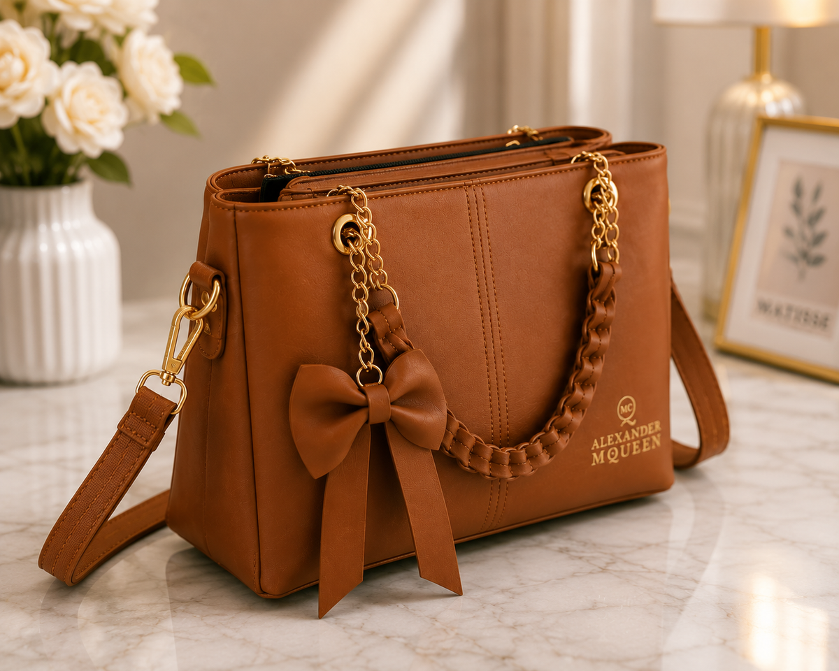 Women's Brown Bow Chain Tote Bag