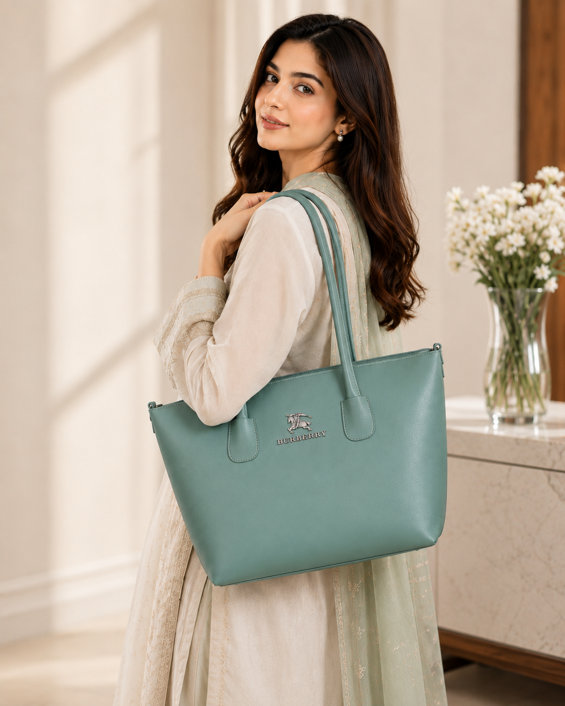 Women's Teal Green Tote Shoulder Bag