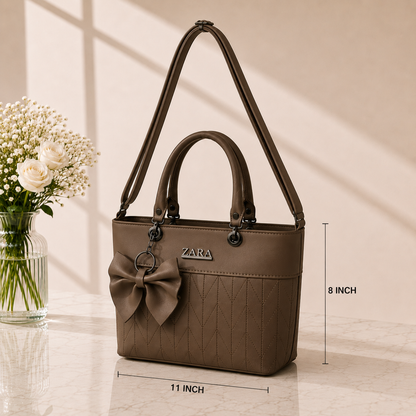 Women's Brown Bow Quilted Tote Bag