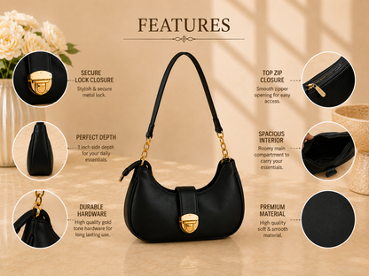 Women's Black Crescent Hobo Shoulder Bag