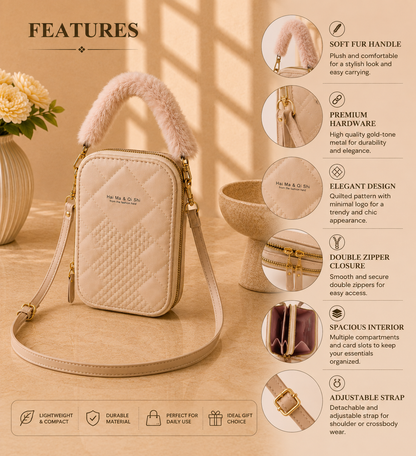 Women's Light Beige Quilted Mini Crossbody Phone Bag