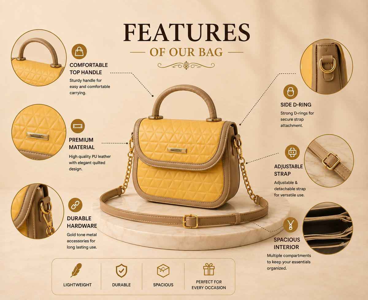 Women's Yellow Quilted Mini Top Handle Crossbody Bag