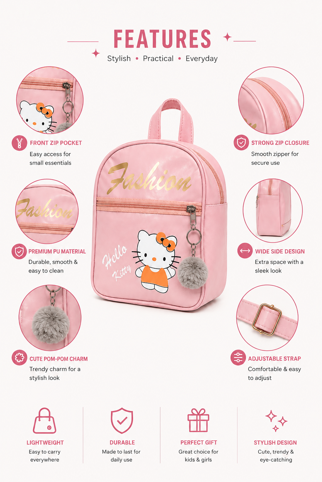Girls' Pink Mini Fashion Backpack
