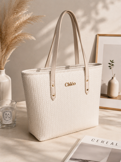 Women's White Woven Tote Bag
