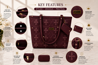 Women's Burgundy Embroidered Tote Bag