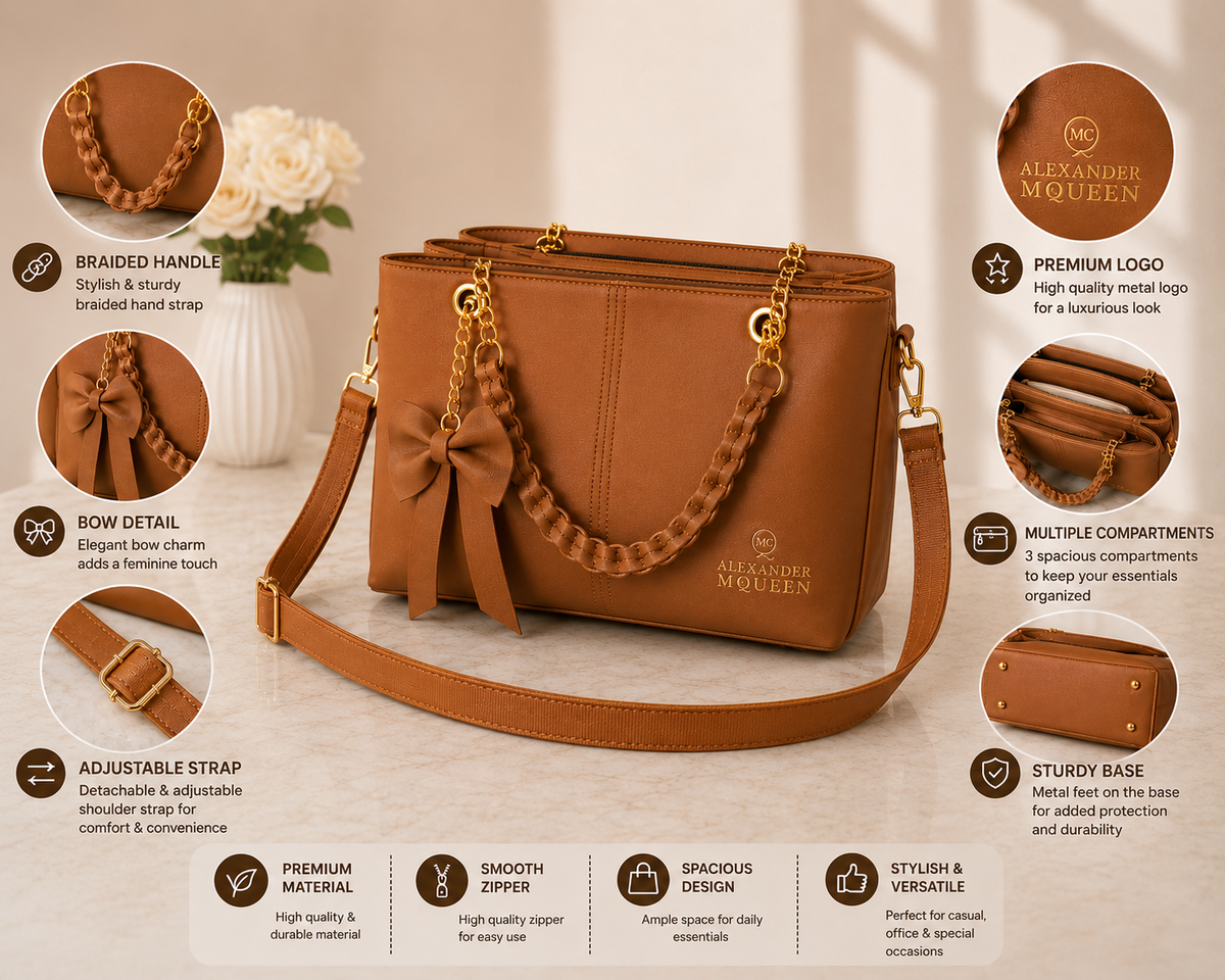 Women's Brown Bow Chain Tote Bag