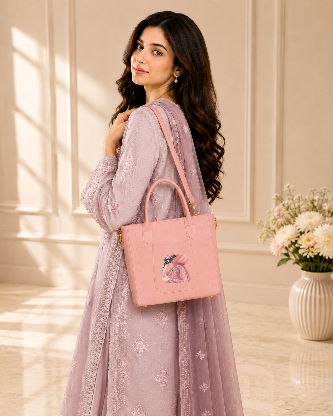 Women's Pink Printed Tote Bag