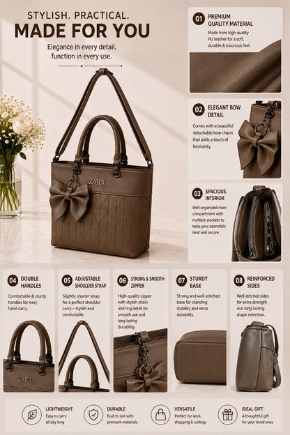 Women's Brown Bow Quilted Tote Bag
