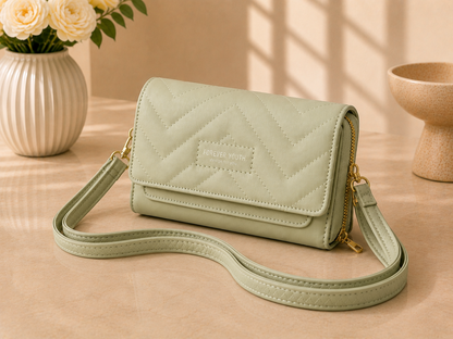 Women's Light Sage Green Quilted Flap Crossbody Wallet Bag