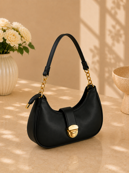 Women's Black Crescent Hobo Shoulder Bag