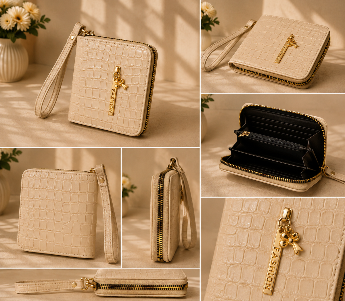 Crocodile-Embossed PU Leather Wristlet Wallet