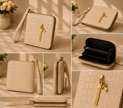 Crocodile-Embossed PU Leather Wristlet Wallet