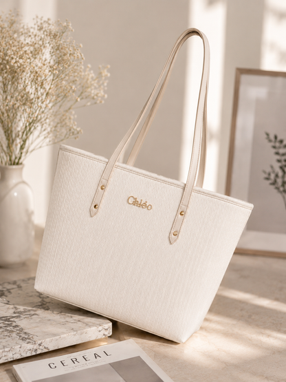 Women's White Woven Tote Bag