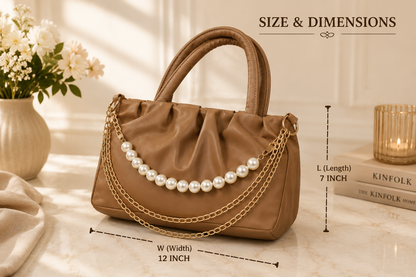 Women's Brown Pearl Chain Handbag