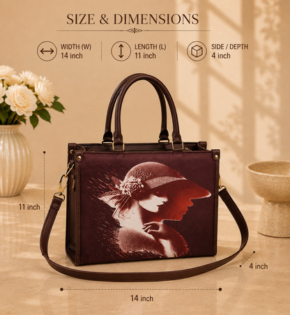Women's Vintage Portrait Print Structured Tote Handbag