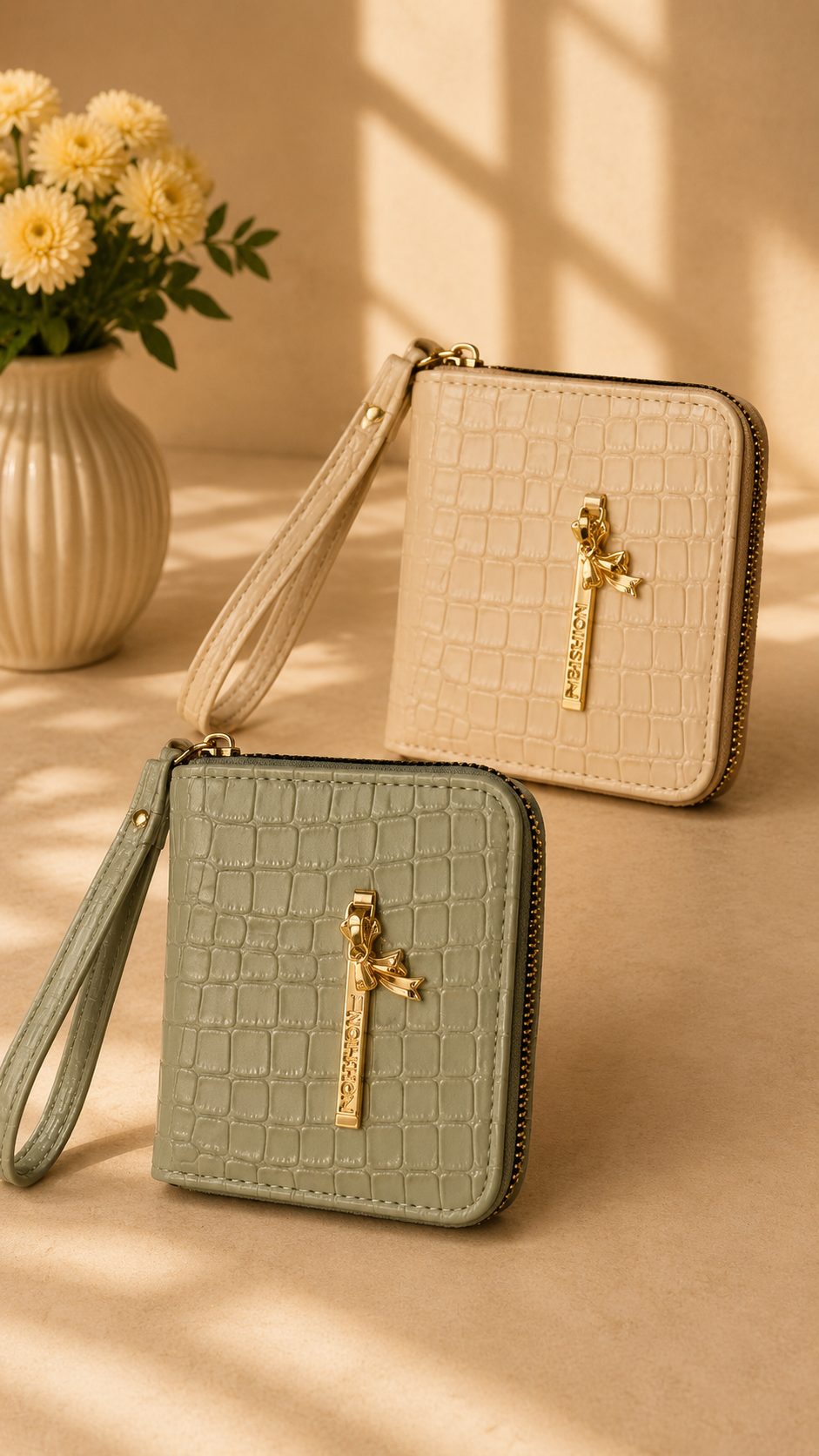 Crocodile-Embossed PU Leather Wristlet Wallet
