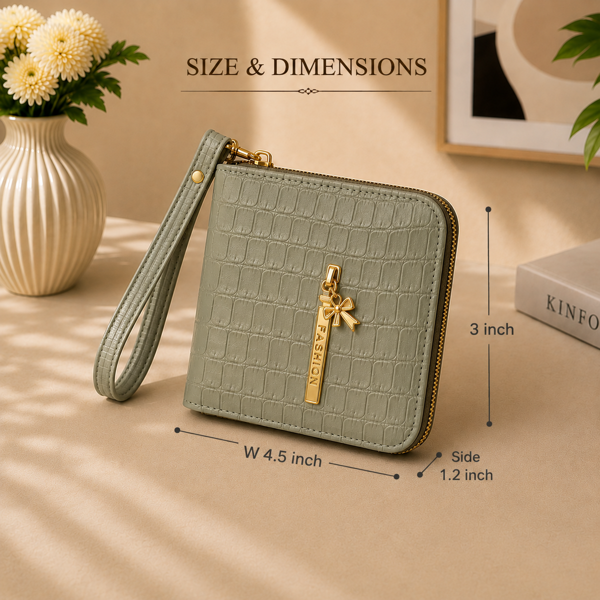 Crocodile-Embossed PU Leather Wristlet Wallet