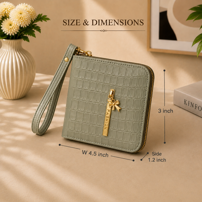 Crocodile-Embossed PU Leather Wristlet Wallet
