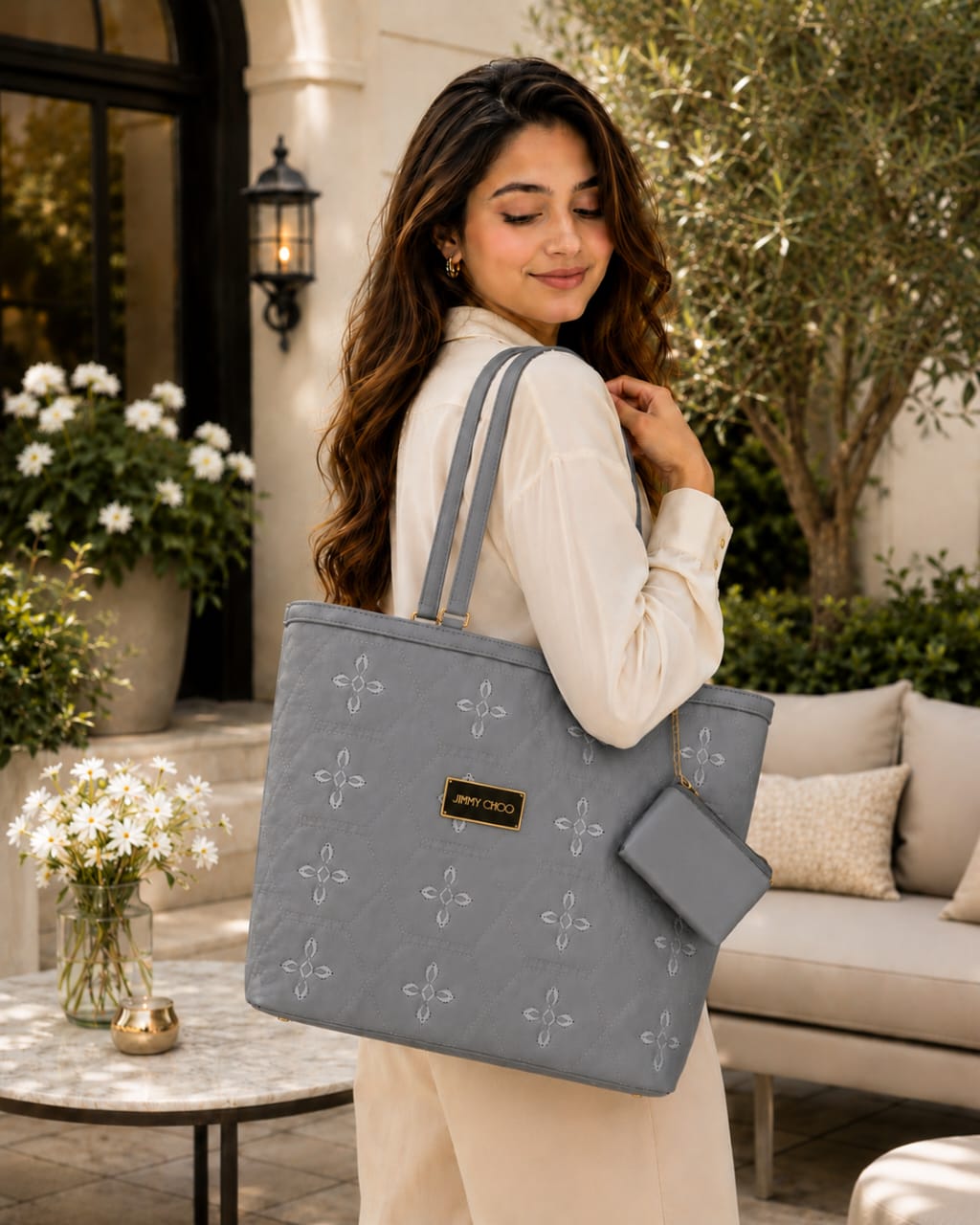 Women's Burgundy Embroidered Tote Bag